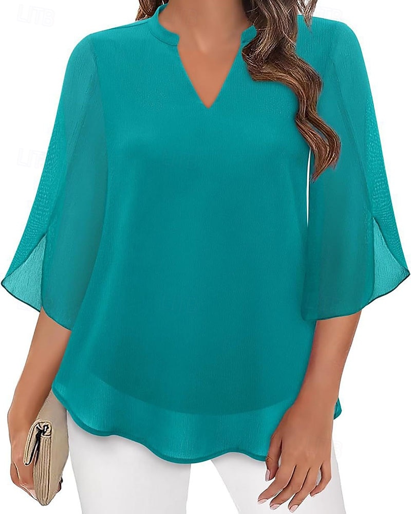 Femmes Chemisier Hauts en mousseline de soie Patchwork Uni Élégant Occasionnel Demi Manches Col en V Hauts Réguliers Quotidien Fête Sortir Noir Rose Claire Vin Rouge Bleu Roi Été Printemps Automne de 2026 ? $25.99 –P5