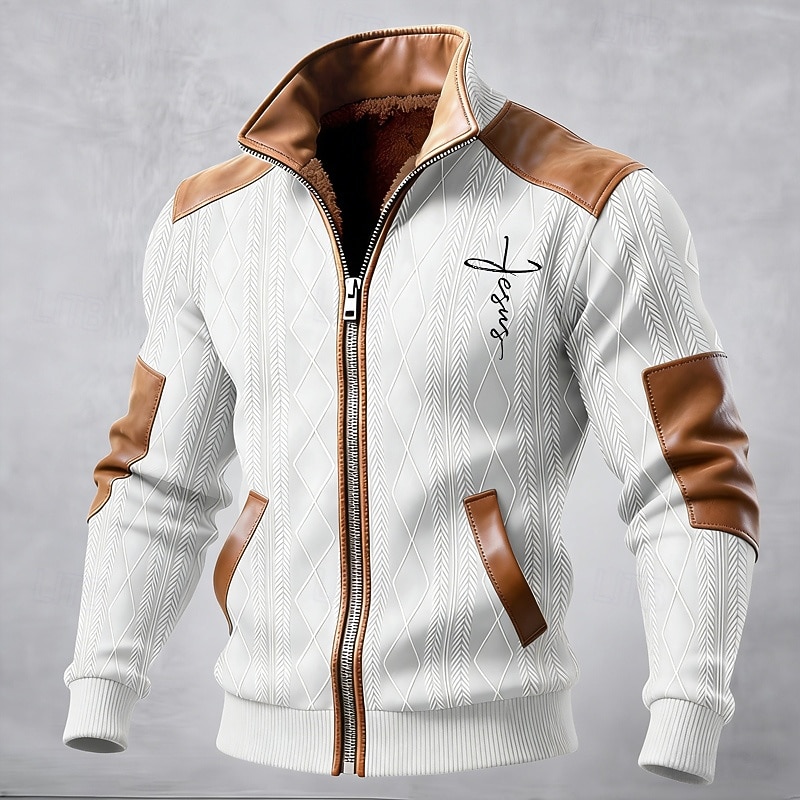 Homens Casaco de inverno Casaco de lã Jaqueta casual Diário Ao ar livre Térmico / Quente Jacquard Bolsos Outono Inverno Bloco de cor Cruz Roupa de rua Diário Colarinho Chinês Padrão Preto Branco de 2026 por $51.99 –P5