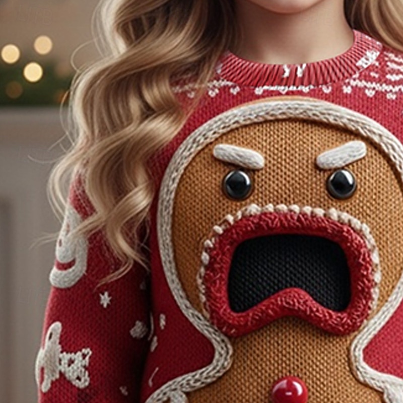 Crăciun Fete 3D Gingerbread Men Pulover urât de Crăciun cadou de Craciun Pulover Manșon Lung Tipărire 3D Toamnă Iarnă Modă Petrecere Copii 4-12 ani Stil Nautic În aer liber Zilnic Fit regulat 2026 - $27.99 –P2