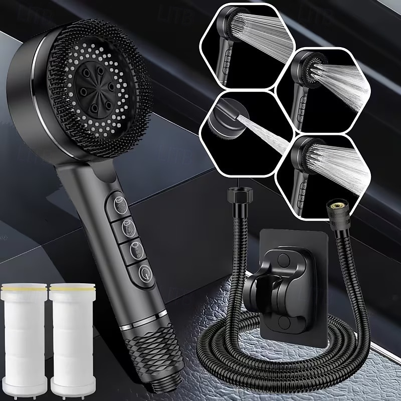 5 τεμάχια χειροκίνητη κεφαλή ντους υψηλής πίεσης, τέσσερις λειτουργίες ψεκασμού, κεφαλή ντους με σταγόνες νερού ιόντων, επιτοίχια τοποθέτηση, με διακόπτη on/off, φιλτραρισμένο μασάζ ντους με λάστιχο 2026 - $39.99 –P3
