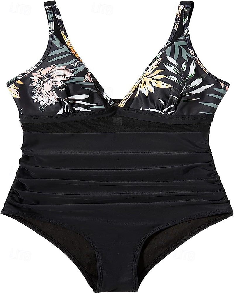 Damen Badeanzug Einteiler Bikini Shorts Bademode Netz Rückenfrei Urlaub Strandbekleidung Leopard Blätter V Ausschnitt Ärmellos Badeanzüge 2026 - $21.99 –P2