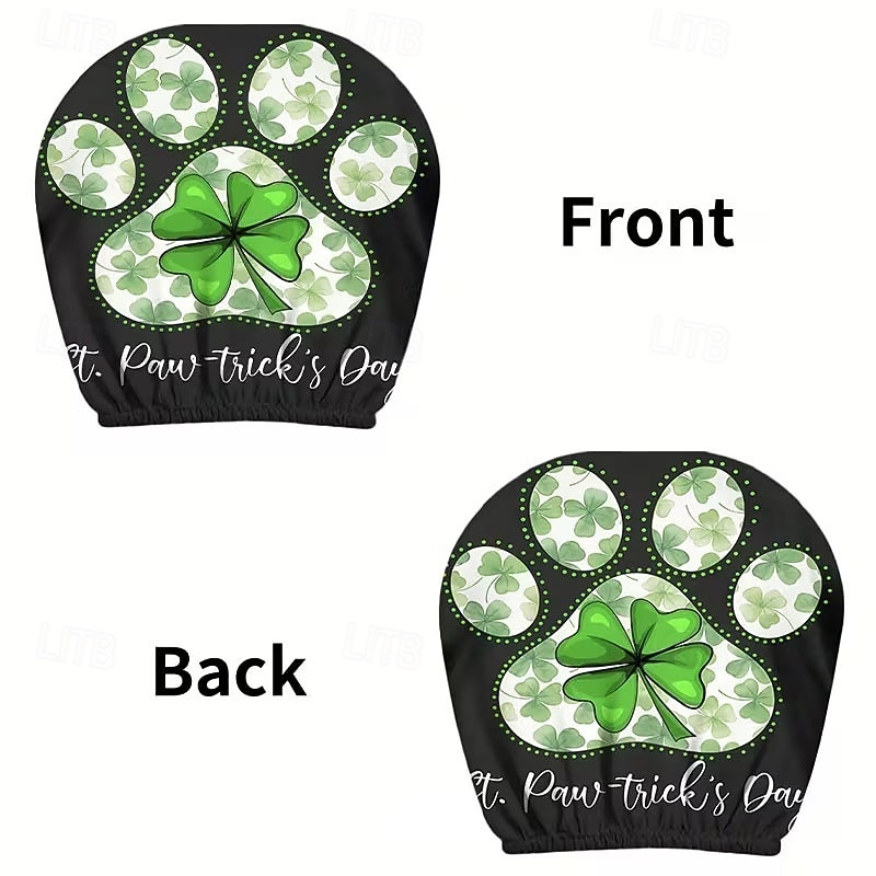 2 capas de encosto de cabeça para carro com trevo verde | compatíveis com todos os veículos, pretas &Adesivo para carro com estampa de trevo verde, design plano 2D, poliéster, fácil instalação - de 2026 por $7.99 –P27