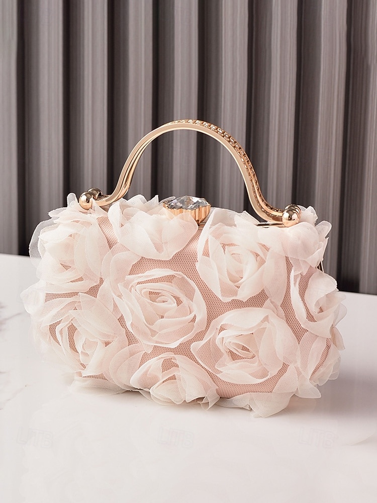 Women's Floral Evening Clutch Bag with Chain Shoulder Strap, Elegant Rose Appliqué Design, Multi-Color Formal Handbag for Weddings, Evening Parties & Banquets 2026 - $29.99 –P14