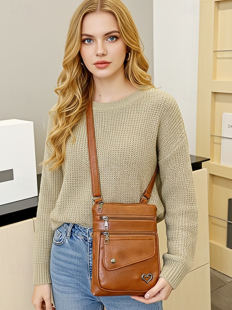 Женская сумка через плечо из искусственной кожи с несколькими карманами на молнии, регулируемым ремешком, доступна в нескольких цветах — идеально подходит для повседневных прогулок и повседневного использования. 2026 - $14.99 –P4