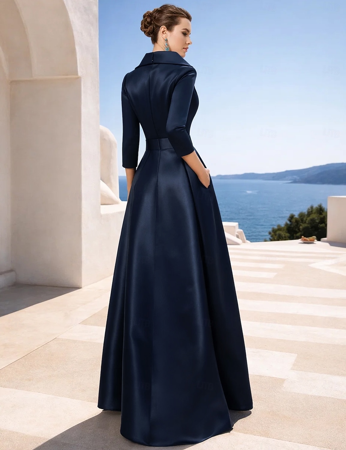 Jumpsuit Pantsuit Ankle Length Mother of the Bride Dress 3/4 Length Sleeve Shirt Collar Elegant Party Simple Formal Wedding Guest Satin with Bow(s) 2026 - $142.99 –P7