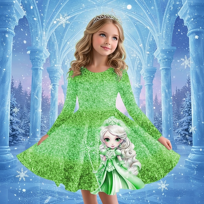 Girls ' 3D Grafic Anime Rochie Manșon Lung Tipărire 3D Primăvară Toamnă Performanță Vacanță Petrecere Casual Prințesă Frumoasa Copii 4-12 ani Rochie casual Rochie A line Lungime Genunchi Fit regulat 2026 - $23.99 –P10
