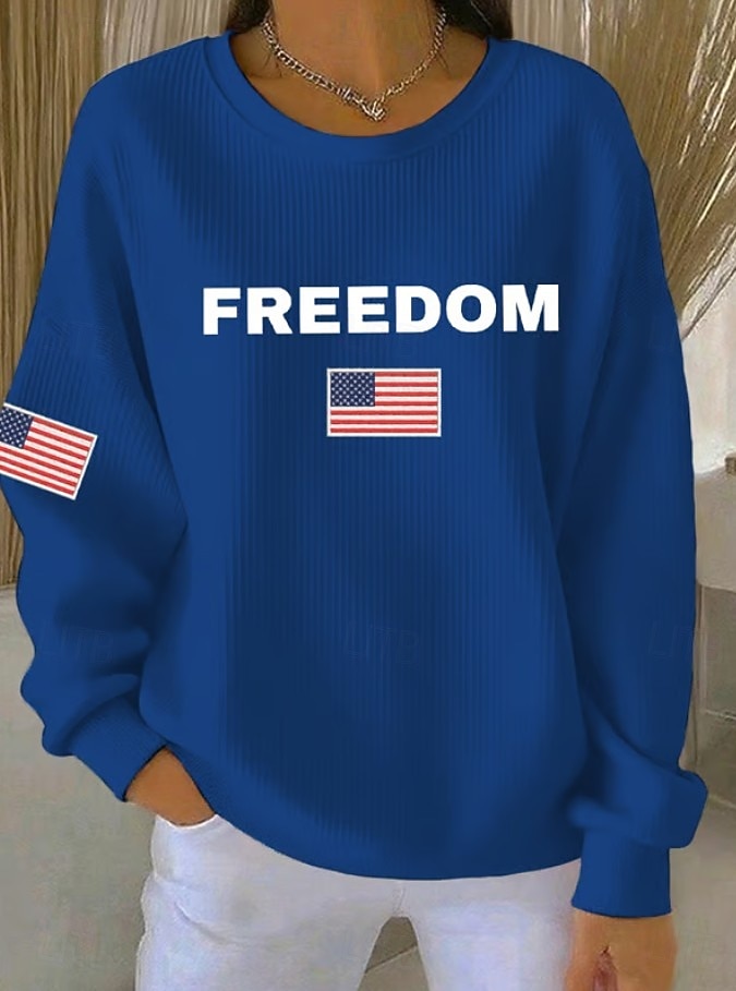 Uavhengighetsdag Patriotisk Kvinners Textured Pullover Sweatshirt Pullover Grafisk Casual Lang Erme Crew Hals Rund Hals Vanlige Topper Casual Hjem Gate Blå Svart Hvit Rød Vår Høst 2026 - $29.99 –P4