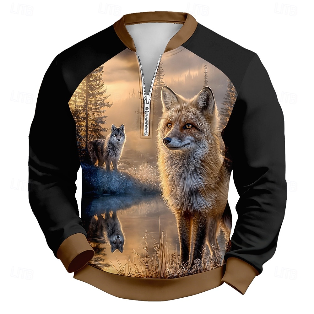 Herren Wolf Pullover Tropisch 3D Jagd Hoher Ausschnitt Outdoor Streetwear Schwarz 1 Reißverschluss Herbst Winter Designer S M L XL XXL 3XL 2026 - $28.99 –P1