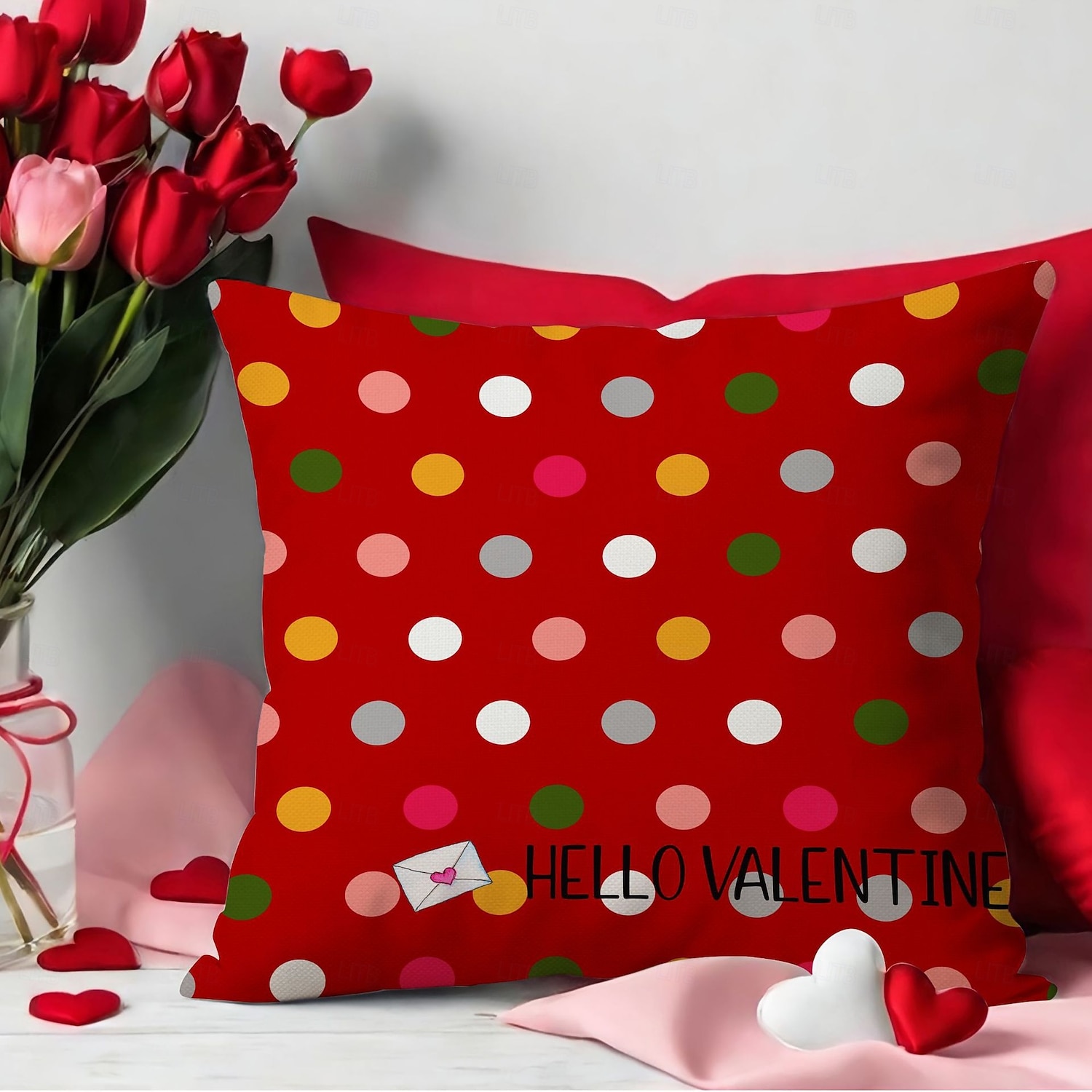 Valentine's Day Throw Pillow Cover, Red Heart Balloon Decorative Cushion, Romantic Atmosphere Pillow for Sofa, Living Room, Bedroom, Cozy Holiday Accent 2026 - $13.99 –P7