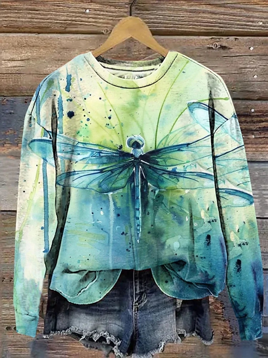 نسائي كنزة صوفية ورد الرسم كاجوال كم طويل رقبة عالية مدورة قمصان عادية فضفاض شارع مناسب للبس اليومي وردي بلاشيهغ أرجواني أخضر الربيع الشتاء 2026 - $28.99 –P2