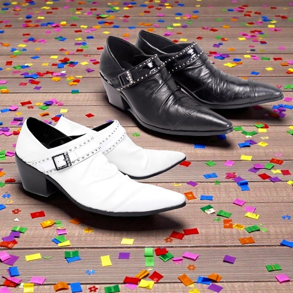Sapatos de Salto Pretos Masculinos de Mardi Gras com Bico Pontudo e Fivela com Studs Moda Tendência para Carnaval Festas e Eventos Noturnos de 2026 por $94.99 –P3