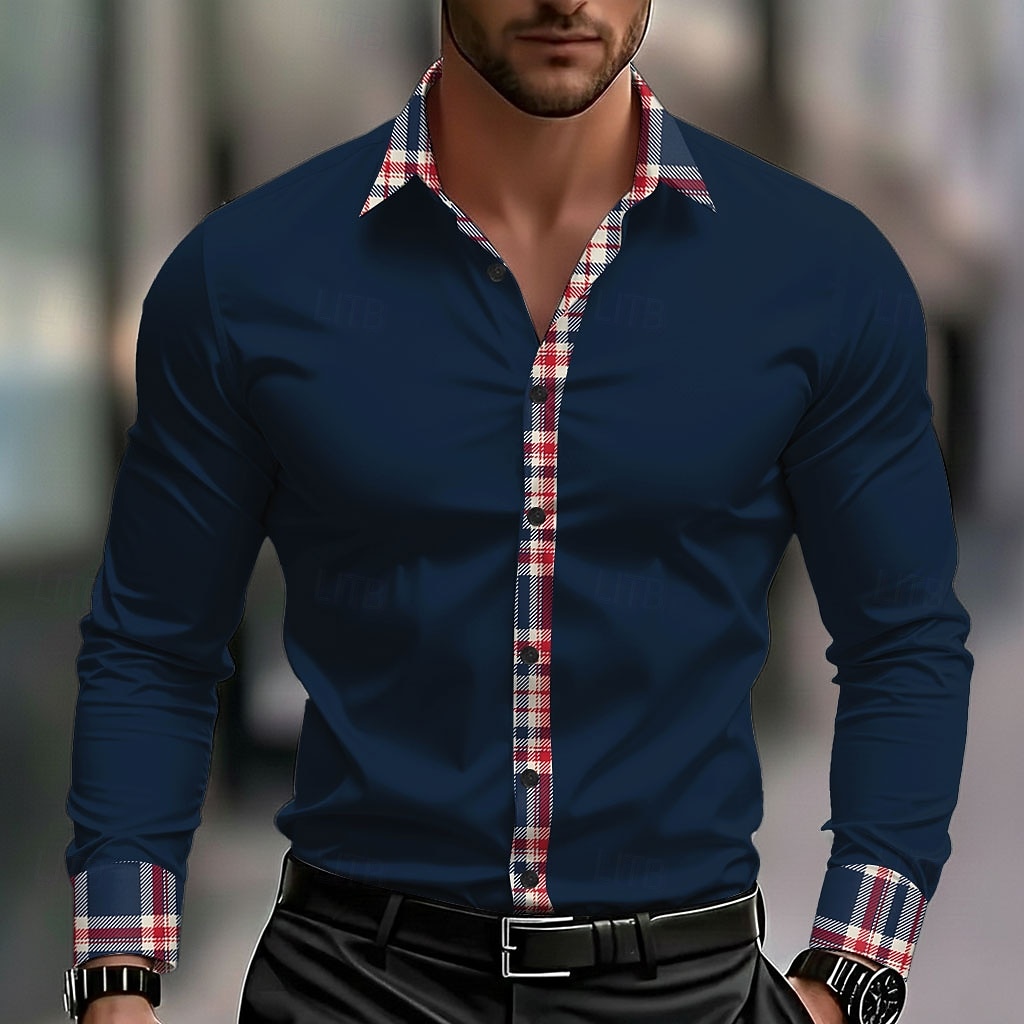 Miesten Geometrinen Ruudukko / Plaid Paita Button Up paita Rento kauluspaita Pitkähihainen Muoti rento ulko- Arkikäyttö Kevät Syksy Sänkyjen avaus 3D-tulostus kauluspaidat Musta Valkoinen Viini 2026 - $27.99 –P1