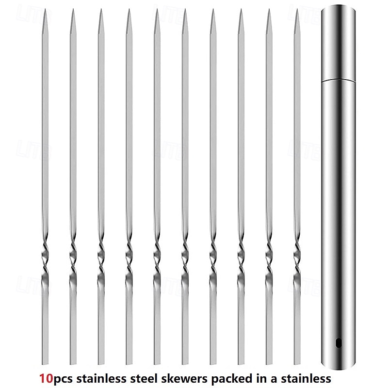 Stainless Steel 304 Barbecue Skewer 35cm / 13.8inch Long Flat Kebab Skewers with Portable Metal Storage Tube Wide Reusable Grilling BBQ Sticks for Meat Shrimp Chicken Vegetable 2026 - $12.99 –P8