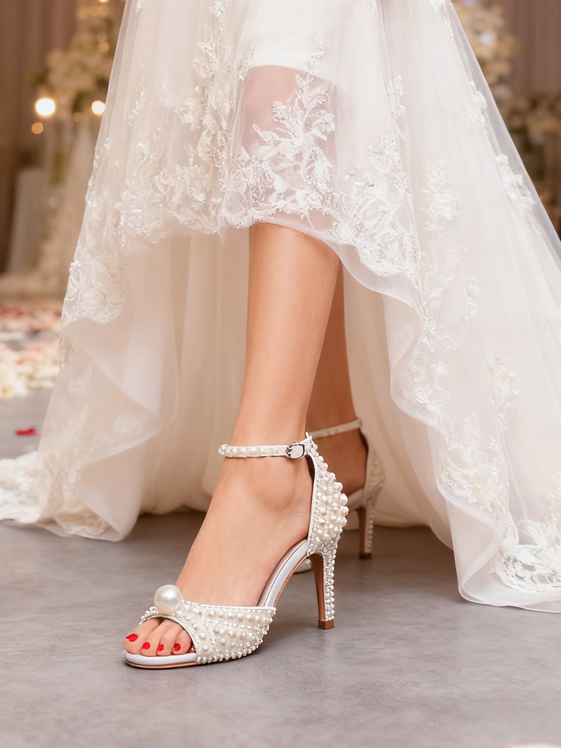 sandali da sposa con tacco alto decorati con perle e cinturino alla caviglia, eleganti scarpe da sposa aperte per la sposa, tacchi di lusso decorati con perle per la cerimonia &ricezione del 2026 a $64.99 –P2