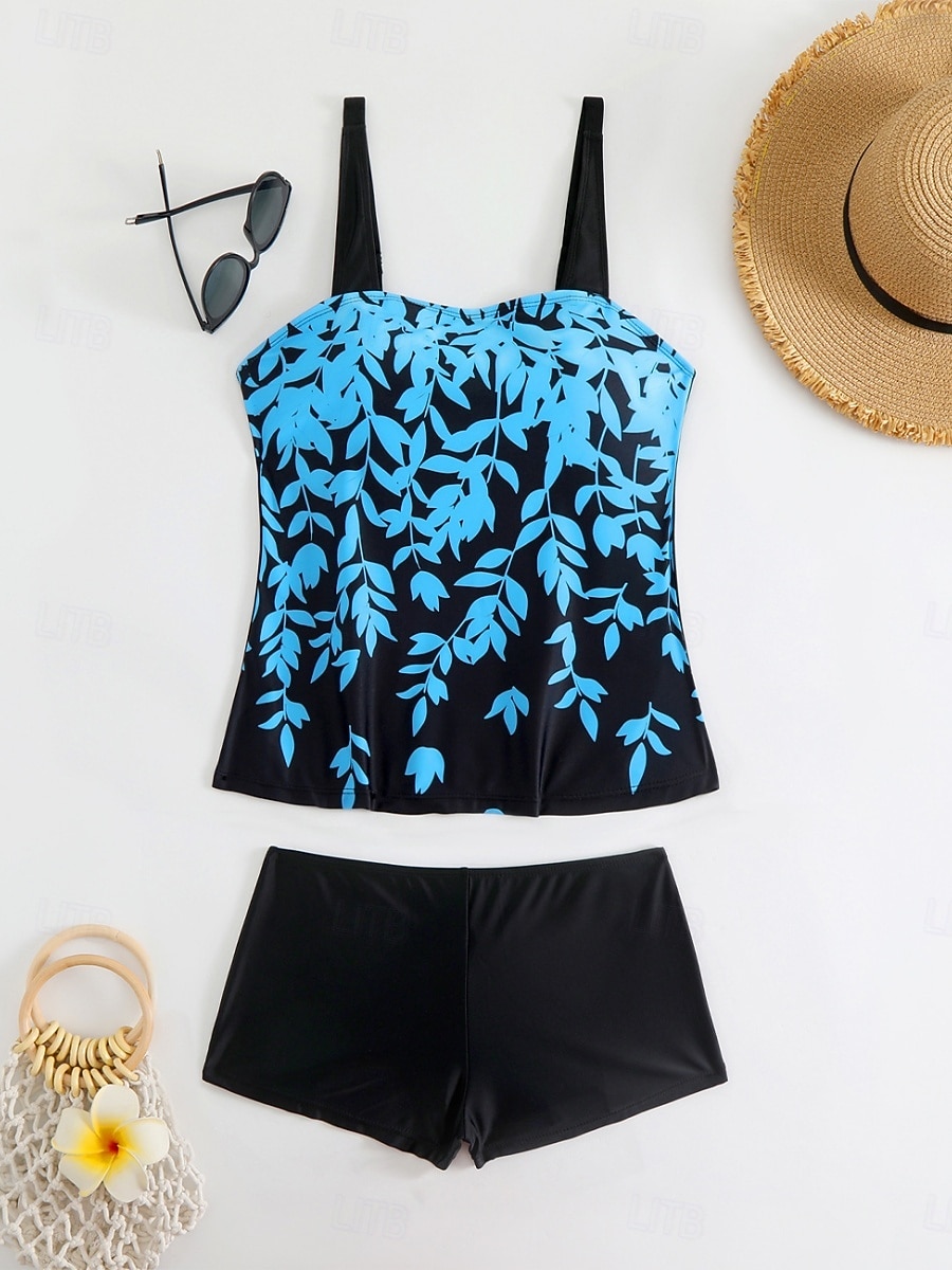 Maillot de bain Tankini femme 2 pièces Shorts Contrôle du ventre Taille haute Slim Dos nu Vacances Plage Vêtements Feuilles V Cou Sans Manches de 2026 ? $19.99 –P12