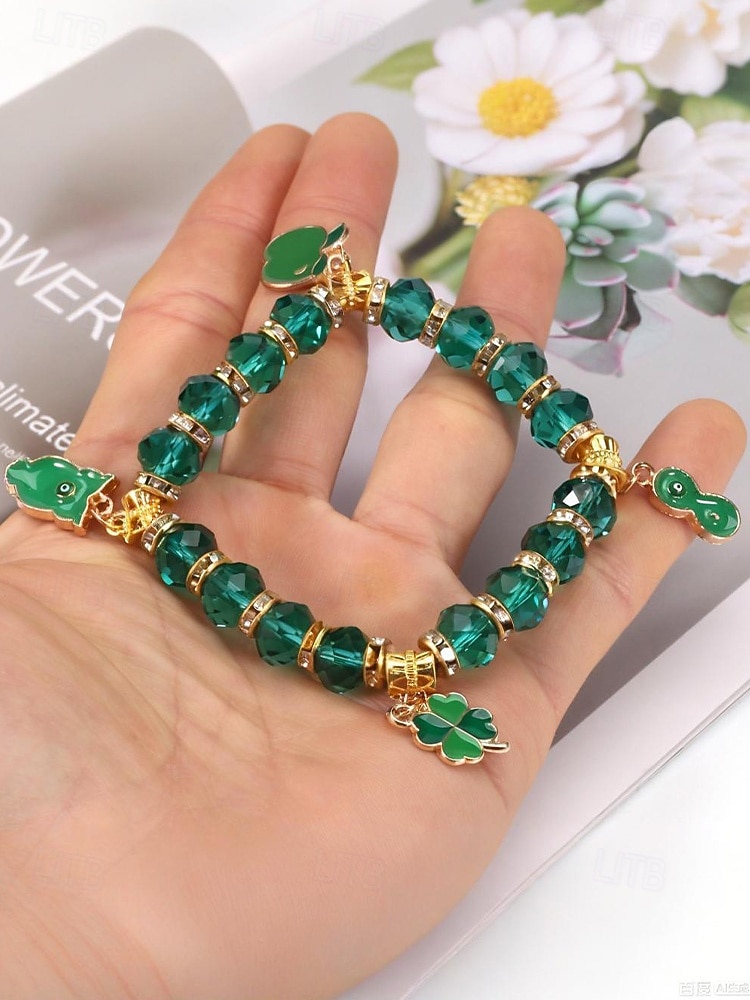 سوار ساحر للنساء بمناسبة عيد القديس باتريك، مزين بقلادة على شكل نبتة البرسيم الأخضر، بتصميم خرز متعدد الأنماط، مصنوع من سبيكة معدنية وكريستال صناعي، مجوهرات احتفالية أيرلندية للنساء 2026 - $7.99 –P5