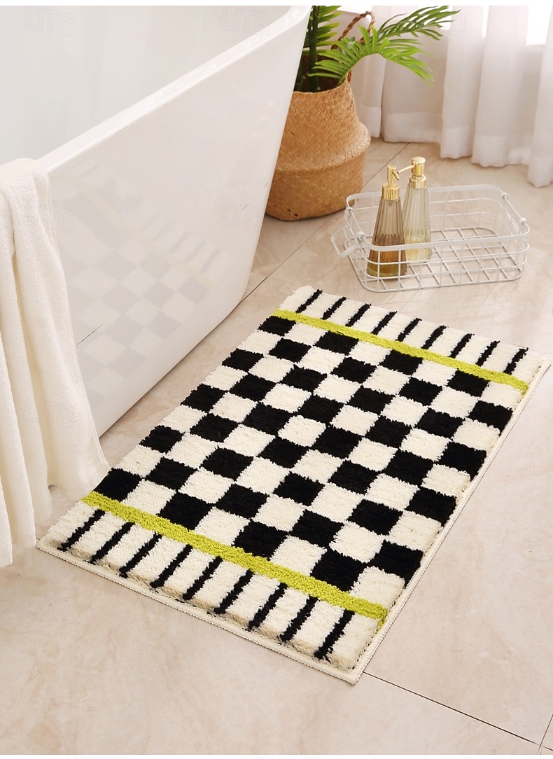 baderomsmatte vintage rutete absorberende hurtigtørkende plysj gulvteppe sklisikker matte til baderom toalett soverom nattbord interiør 2026 - $19.49 –P3