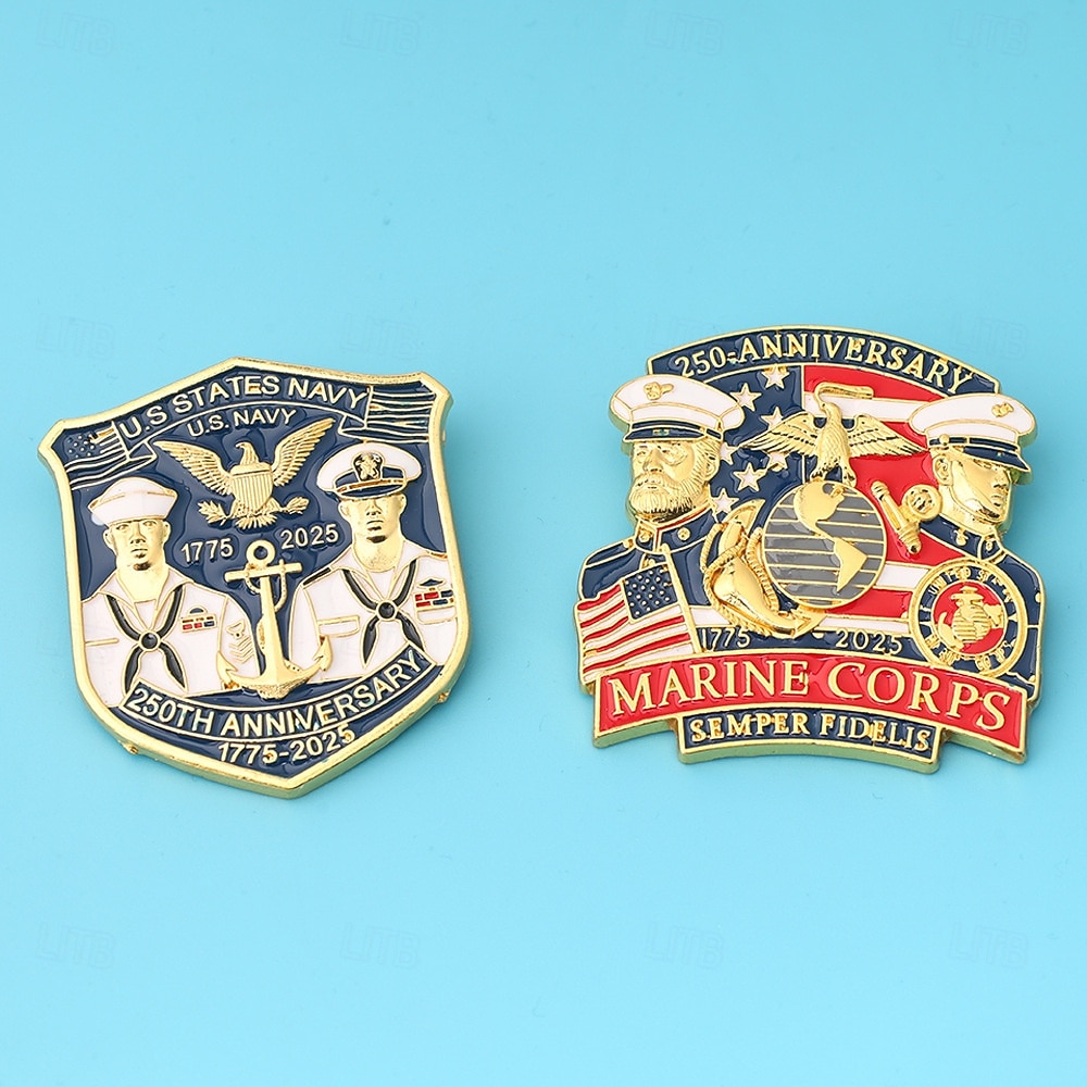 Spilla commemorativa del 250° anniversario del Corpo dei Marines degli Stati Uniti e della NAVY emblema militare del Corpo dei Marines spille a pulsante in lega per la collezione di veterani regalo del 2026 a $11.99 –P3