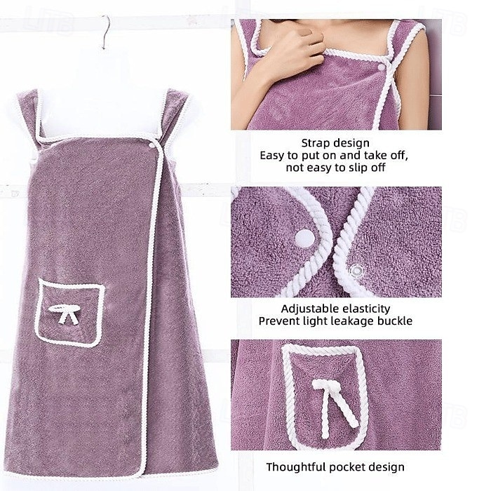 2026年 プラスサイズの女性用ウェアラブルシャワースカート、厚手のコーラルフリースバスラップローブ、大人の女性用吸水性ウェアラブルタオルスカート、家庭用入浴シャワースパ用  コレクション – $4.95 –P20