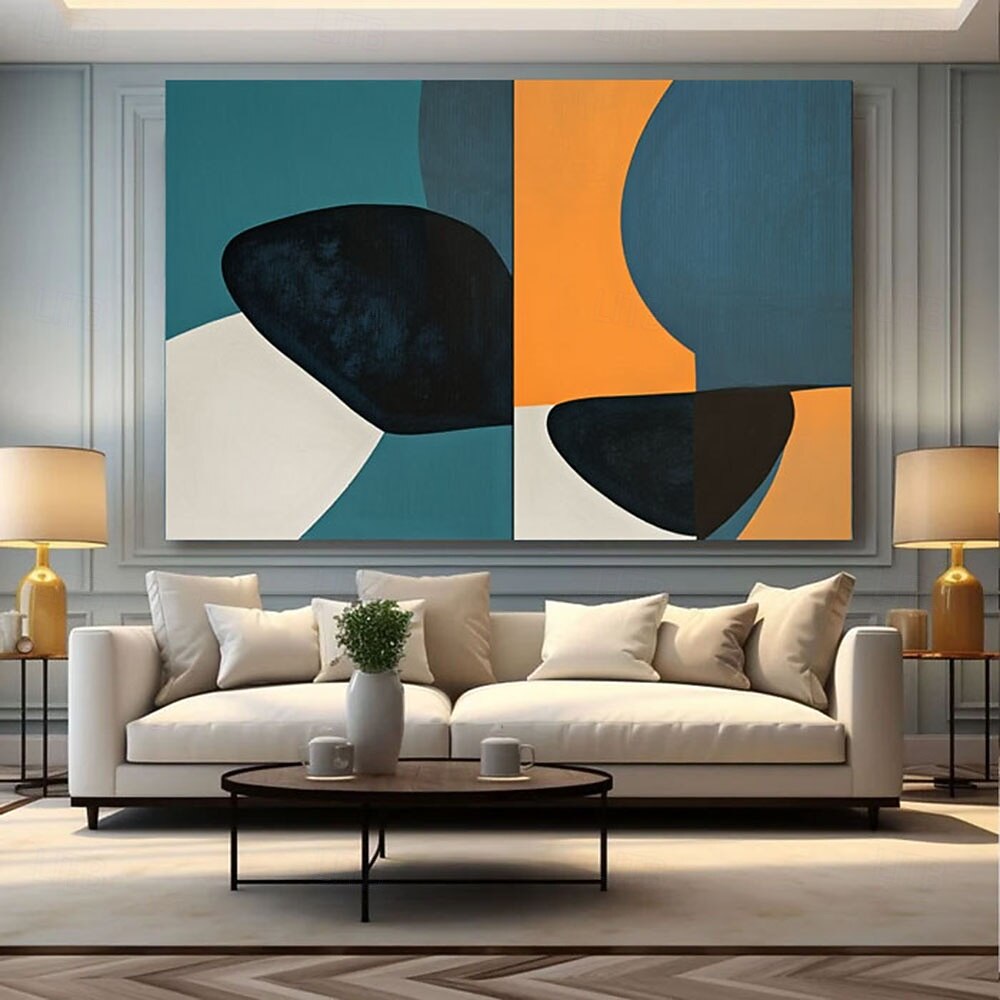 Abstract Modern Colorful Blue Yellow Black Wall Art Painting Minimalist ...