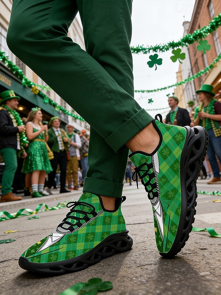 Men's St. Patrick's Day Sneakers – Fun Green Shamrock and Argyle Pattern, Lightweight, Ideal for Celebrations and Festive Occasions 2026 - $46.99 –P1