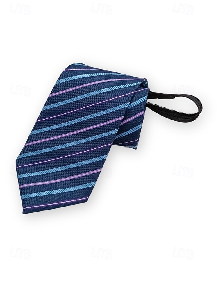 herrslips med dragkedja, färdigknuten slips i polyester med dold dragkedja, klassisk randig affärsmodell, flerfärgade alternativ, för bröllop, kontorskläder och eleganta vardagsevenemang 2026 - $11.99 –P5