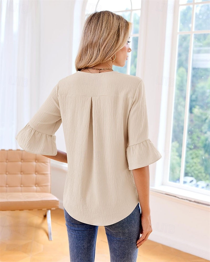 Γυναικεία Πουκάμισο Κομψή Σατέν Μπλούζα Μπλούζα Σουρωτά Με Βολάν Κουρελού Σκέτο Κομψό Βίντατζ Καθημερινά Μακρυμάνικο Λαιμόκοψη V Κανονικά μπλουζάκια Καθημερινά Δουλειά Αργίες 2026 - $25.99 –P9