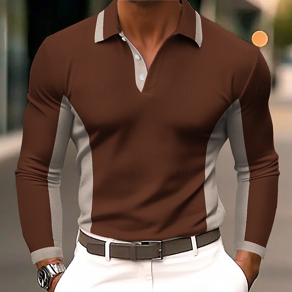 Men's Color Block Polo Long Sleeve Polo Shirts Lapel Casual Business Daily Wear 3D Print Buttons Spring Fall Blue Black Navy Blue 2026 - $22.99 –P3