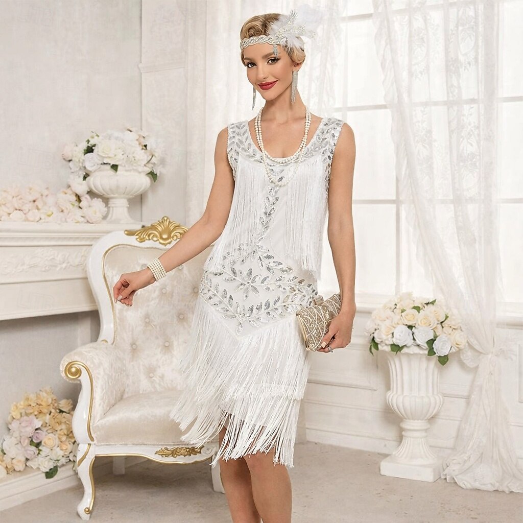 الهدر 20S عشرينيات طول الركبة فساتين حفلة الزفاف حفل توديع العزوبية بلا أكمام غاتسبي العظيم تشارلستون ضيف حفل الزفاف ترتر مكشكش رقبة سكوب ملابس تنكرية نسائي السنة الجديدة حفلة تنكرية 2026 - $55.99 –P5