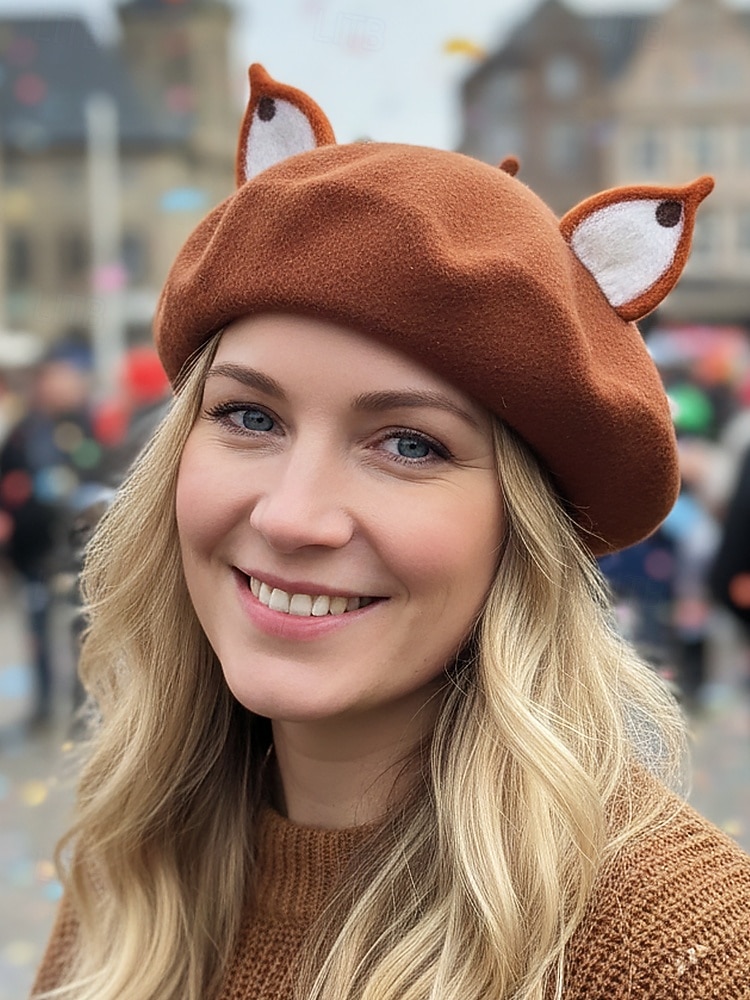 Söt djurbasker för kvinnor – ullfiltmössa med öron (räv, groda, rådjur) i flera färger för karneval, cosplay och maskeradfester 2026 - $24.99 –P2