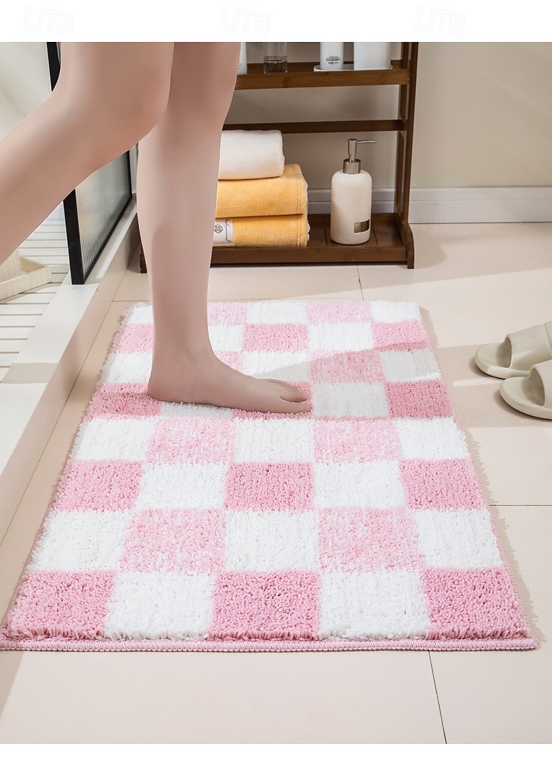 سجادة حمام ماصة للرطوبة، سريعة الجفاف، مانعة للانزلاق، سميكة، بتصميم مربعات، مناسبة لمدخل الحمام أو الدش 2026 - $19.49 –P1