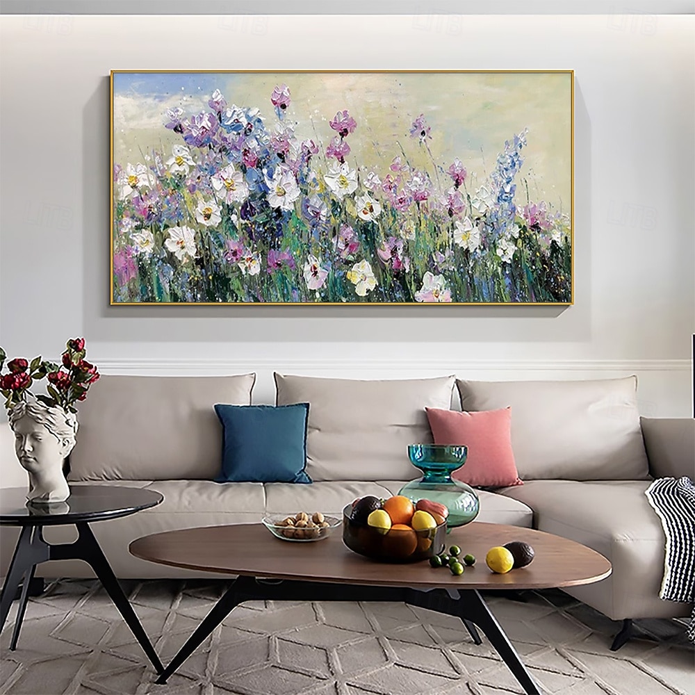 Handmade Oil Painting Hand Painted Horizontal Abstract Landscape Floral / Botanical Modern Rolled Canvas (No Frame) 2026 - $92.99 –P5