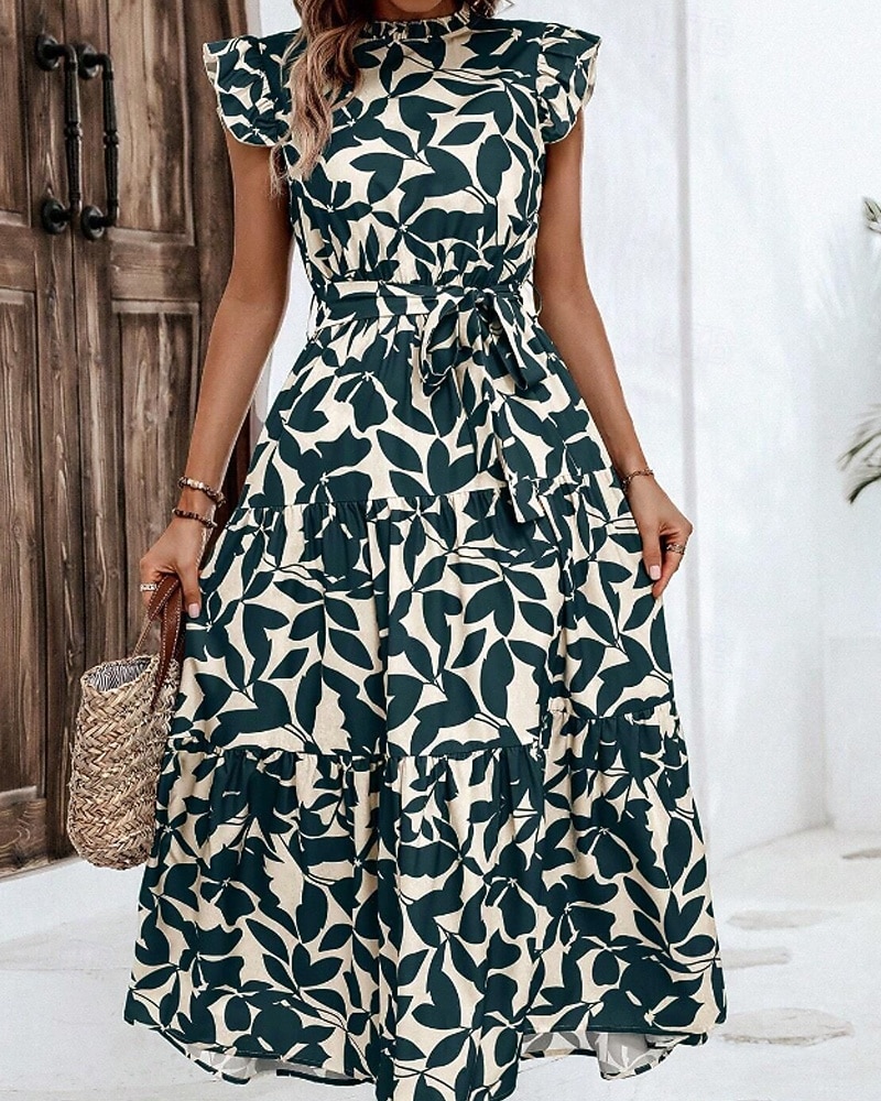 Per donna Abito Midi Abito Floreale Abito Stampato Moda Moderno All'aperto Vacanza Uscire Vestibilità comoda Floreale Senza Maniche Collo alla coreana Arancione Marrone Verde Blu scuro Estate del 2026 a $26.99 –P6