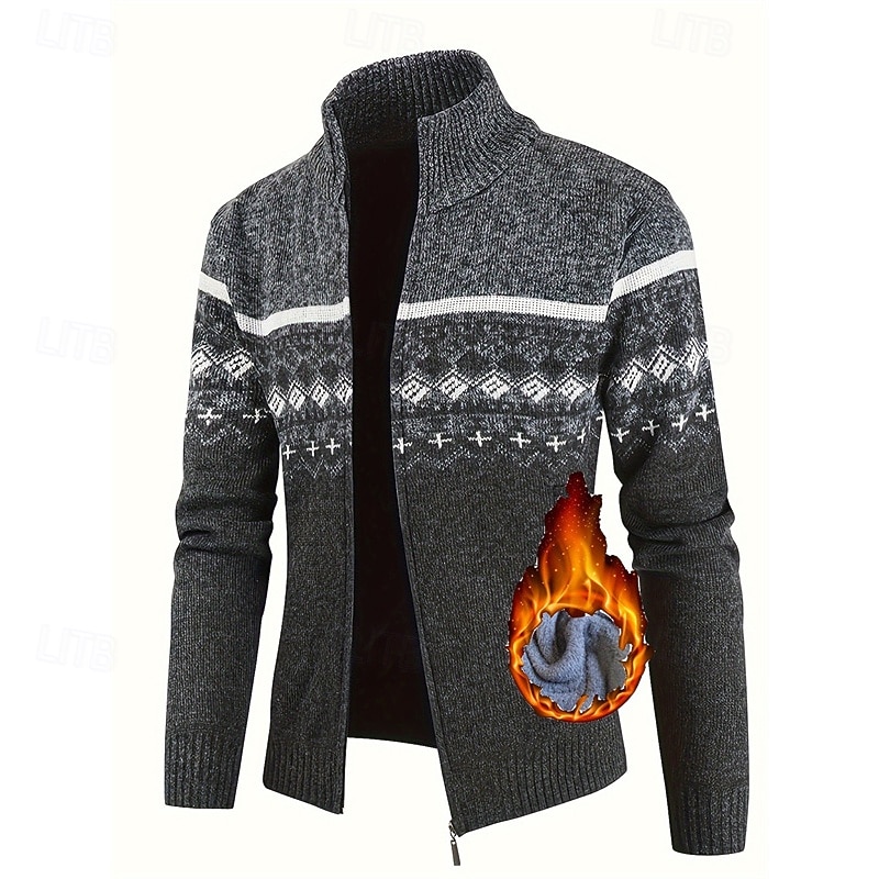 Per uomo Felpa Cardigan Maglione con Zip A Coste Maglia Top Regolari Lavorato a maglia Geometrico Collo Alto Neutro Moda Casuale Abbigliamento quotidiano Abbigliamento Autunno Inverno Blu Grigio del 2026 a $37.99 –P6