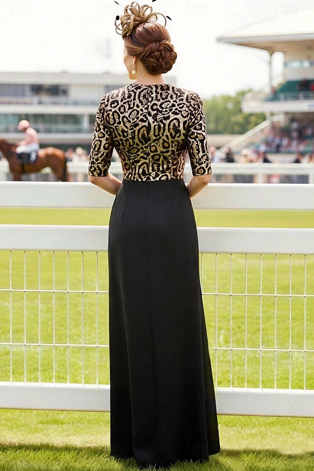 Linea ad A Lunghezza al pavimento Abito Derby Abito da cerimonia per signora Mezza Manica Scollo a V Elegante Brillare & Splendere Derby del Kentucky Raso con Paillettes del 2026 a $172.99 –P2
