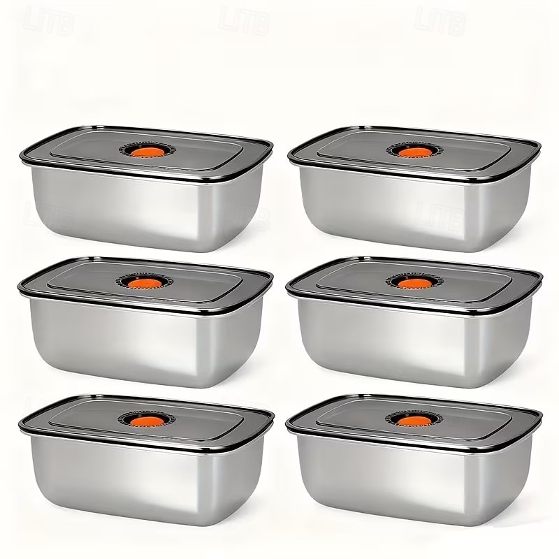 6-delade 50.72oz rostfria matförvaringsbehållare, lunchlådor för kylskåp och frys, hållbart köksförvaringsset 2026 - $35.99 –P3