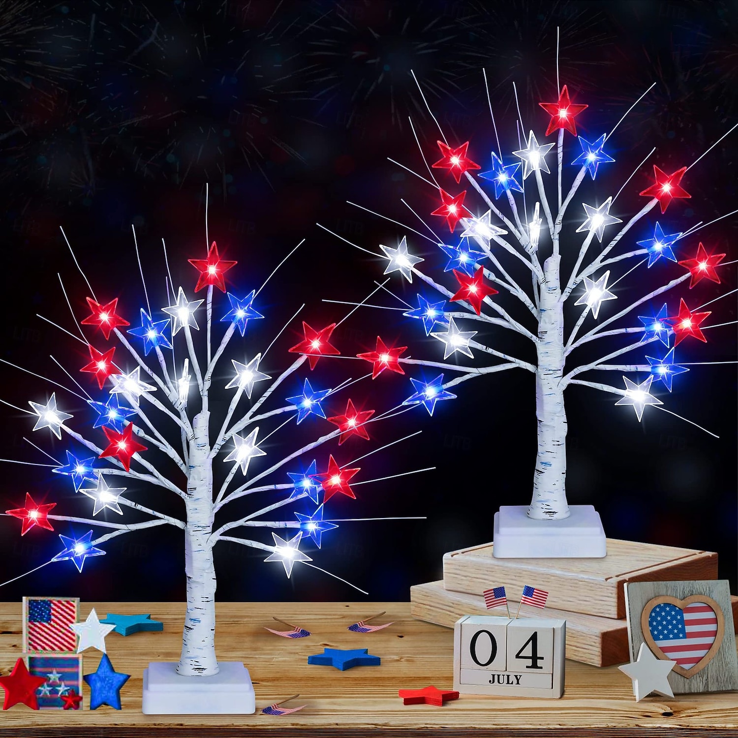 250-årsjubileum for USAs uavhengighetsdag, rød, hvit, blå, pentagram, bjørketrelys, 45 cm/17,72 tommer, aaa-batteri, innendørs soverom, stue, spisestue, sengegavl, feststemning, dekorativ 2026 - $17.99 –P2