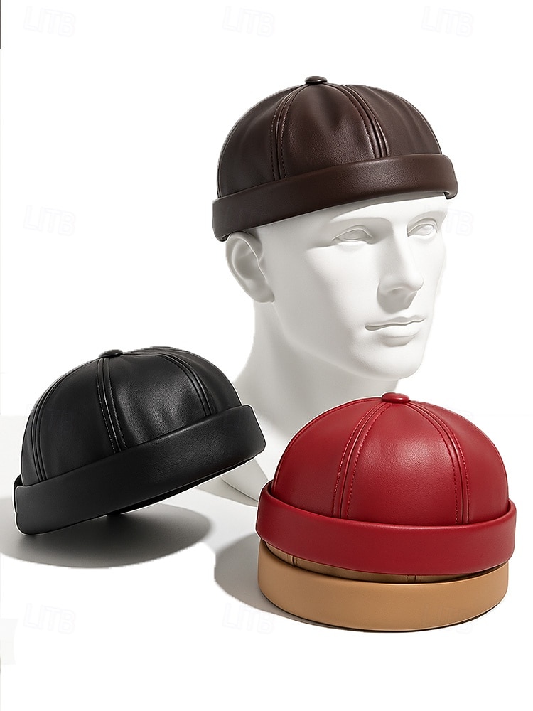 Pánská čepice beanie z umělé kůže, stylový vintage design, dostupná v několika barvách pro běžné nošení i v zimě 2026 - $11.99 –P5