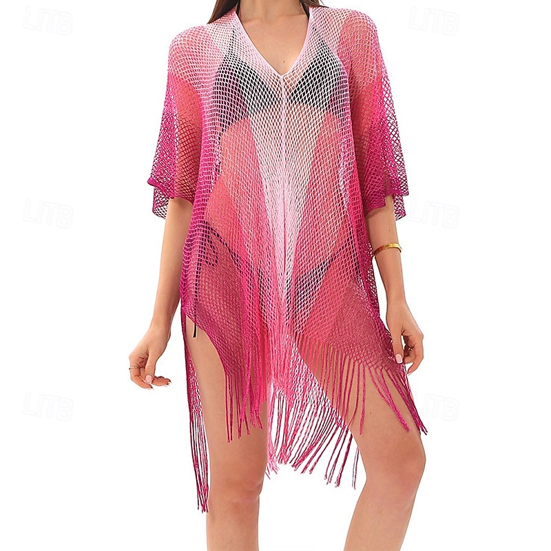 Dámské Plavky Přehozy Plavky Třásňový lem Vystřižený prázdniny Oblečení na pláž Tónované Do V Krátké rukávy Plavky 2026 - $11.49 –P12