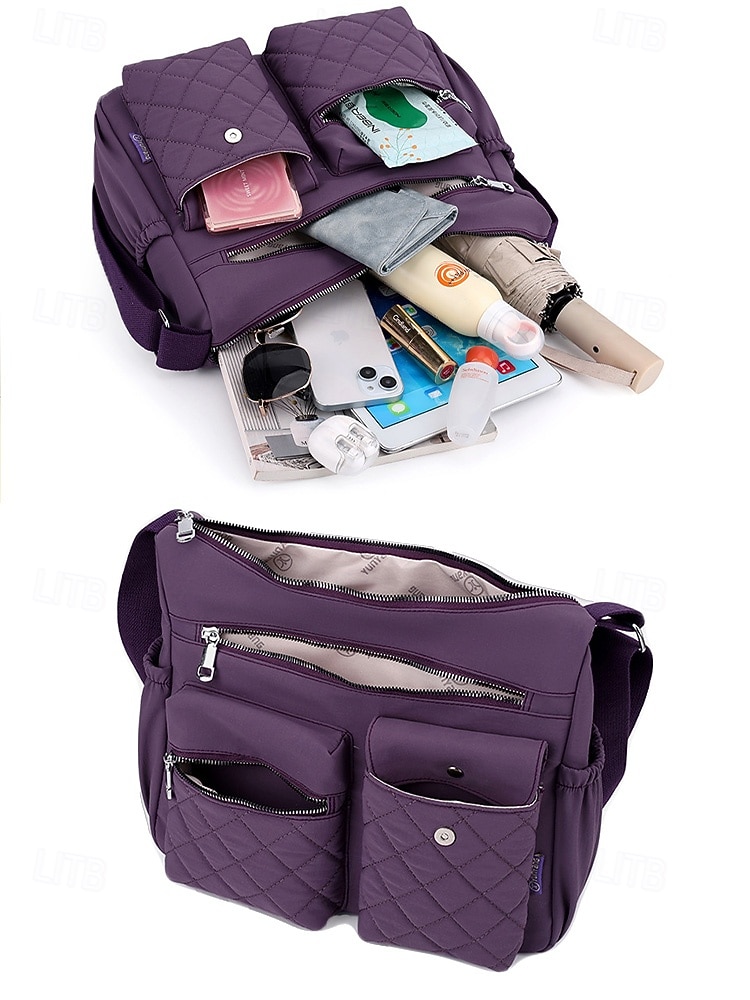 Женская стеганая нейлоновая сумка через плечо с множеством карманов — вместительная водонепроницаемая сумка для путешествий, работы и повседневного использования. 2026 - $26.99 –P10
