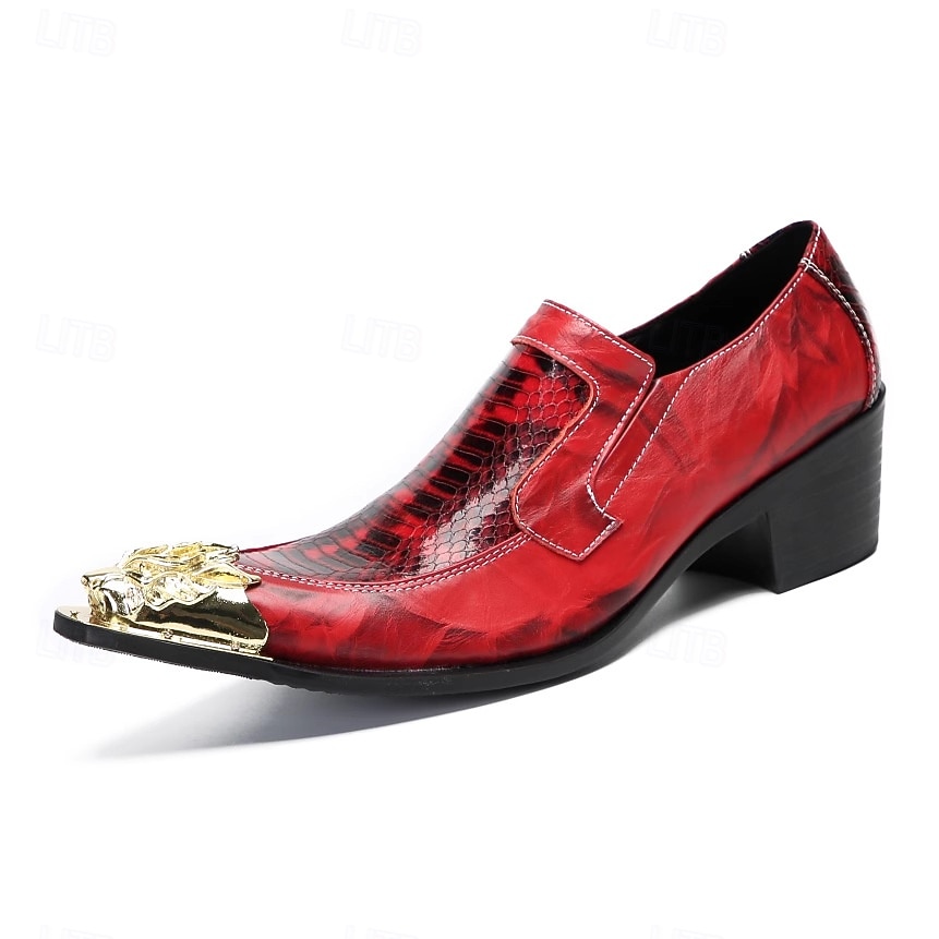 Chaussures habillées rouges vernies pour homme avec bout doré, chaussures de cérémonie élégantes pour les mariages et les réceptions formelles. de 2026 ? $119.99 –P4