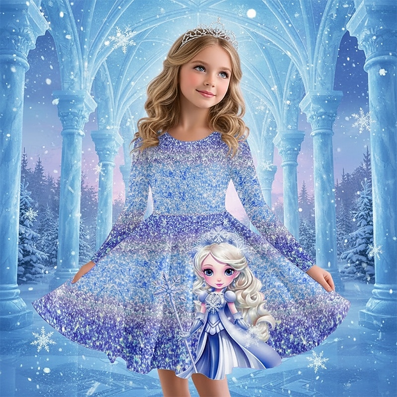 Girls ' 3D Grafic Anime Rochie Manșon Lung Tipărire 3D Primăvară Toamnă Performanță Vacanță Petrecere Casual Prințesă Frumoasa Copii 4-12 ani Rochie casual Rochie A line Lungime Genunchi Fit regulat 2026 - $23.99 –P8