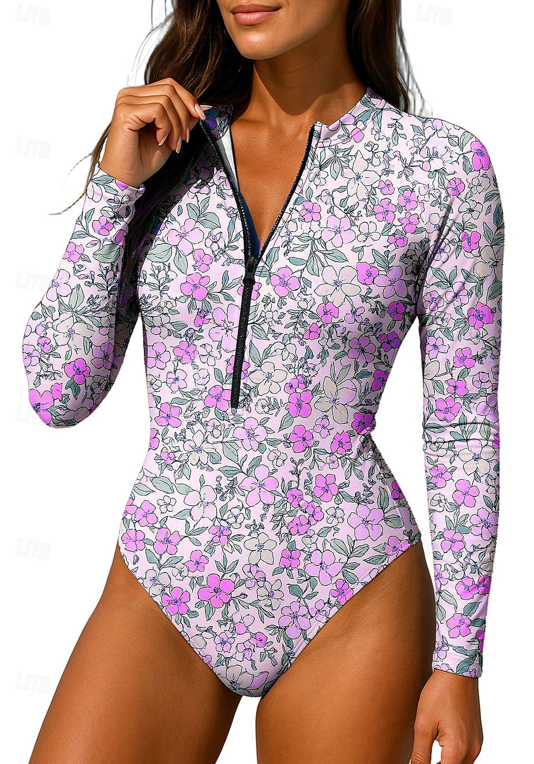 Women's Rash guard Swimsuit Floral Zip Up UPF50+ Quick Dry Lightweight Long Sleeve Bodysuit Swim Shirt Surfing Beach Water Sports Summer 2026 - $30.99 –P7