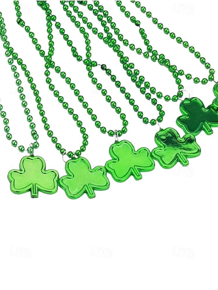 női többrészes Szent Patrik-napi nyaklánckészlet, zöld lóhere gyöngyös réteges nyakláncok, műanyag, többféle stílusú kombinált csomag, ünnepi ír partikellékek nőknek 2026 - $11.99 –P6