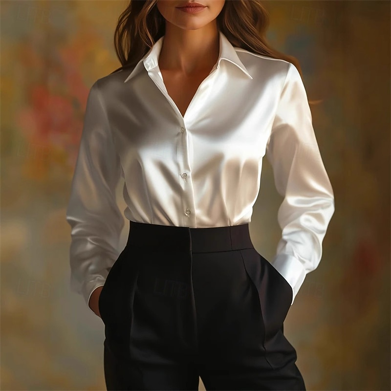 Damen Hemd Elegant Satin-Top Bluse Gerafft Patchwork Knöpfe Einfarbig Einfach Elegant Vintage Täglich Langarm Rundhalsausschnitt Normale Oberteile Täglich Arbeit Ferien Blau Wein Rote Aprikose Herbst 2026 - $26.99 –P2