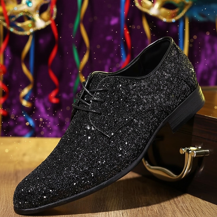 Scarpe da festa glitterate viola per uomini di Mardi Gras scarpe eleganti scintillanti con lacci design alla moda con dettagli metallici perfette per Carnevale festival e occasioni speciali del 2026 a $54.99 –P2