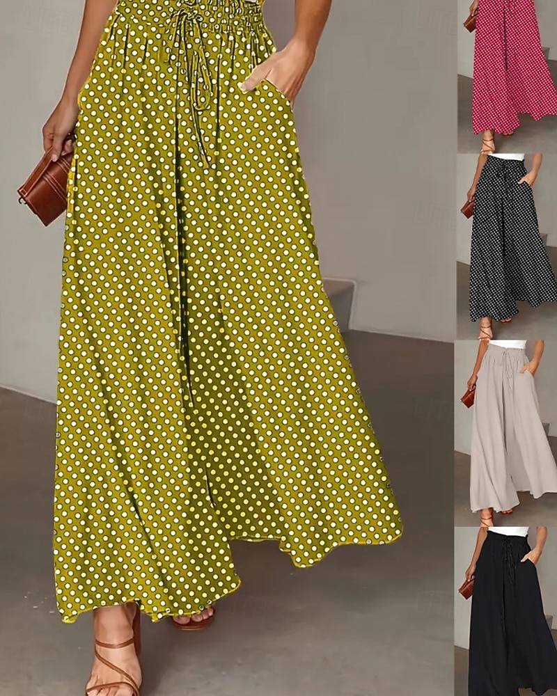 Damen Weites Bein Chinos Hosen Hose Urlaub Streetwear Lässig Lang Mittlere Taillenlinie Tupfen Tasche Elastischer Bund Bequem Unelastisch Täglich Outdoor Urlaub Hellgrau Dunkelgrau Schwarz Rot Sommer 2026 - $22.99 –P1