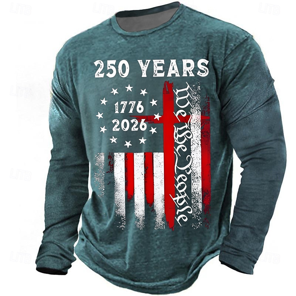 4. Juli 2026 250. Gedenktag Herren 3D-Druck Rundhals Langarm T-Shirt Lässiger Alltag 2026 - $23.99 –P1