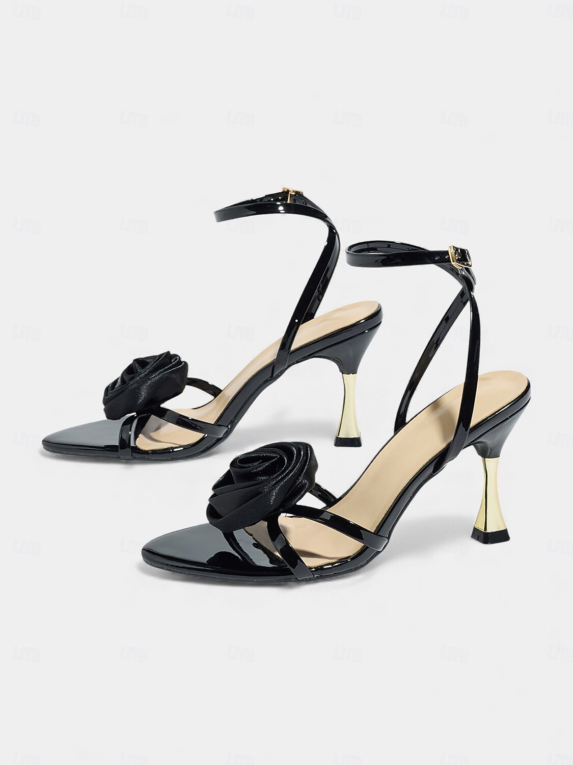 Γυναικεία μαύρα σανδάλια με ροζ τακούνι - κομψά φλοράλ ψηλοτάκουνα με χρυσές λεπτομέρειες, κομψά παπούτσια για εκλεπτυσμένους γάμους στην πόλη 2026 - $42.99 –P1