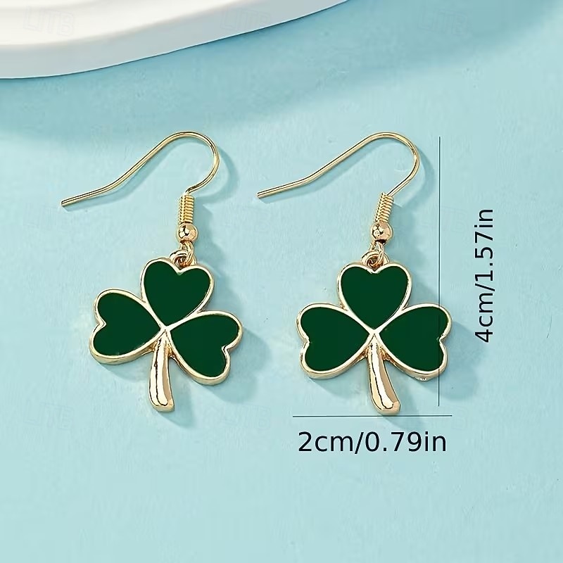 1 pár Szent Patrik-napi fülbevaló nőknek, divatos, lógós zöld lóhere alakú ír fesztiválékszer, ünnepi ajándék 2026 - $9.99 –P3